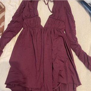 Oh Polly Deep Burgundy Long Sleeve Dress